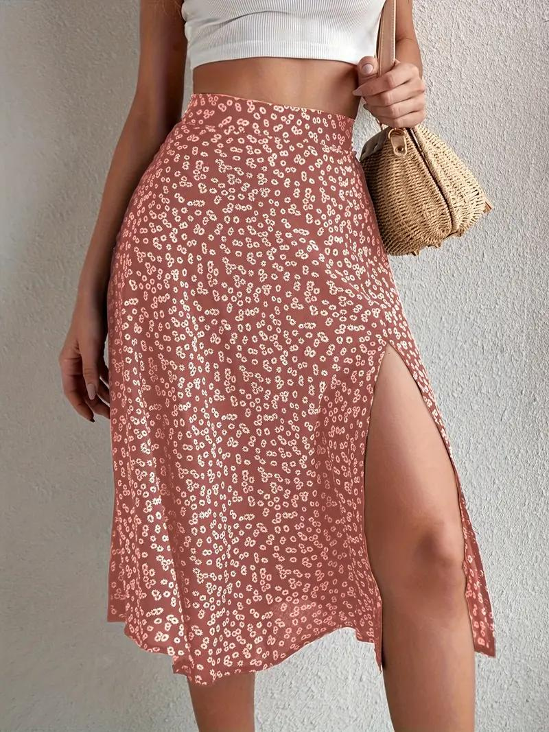 WW | Sommerrock, floral, geteilt, Midi-Rock, Rock mit hoher Taille