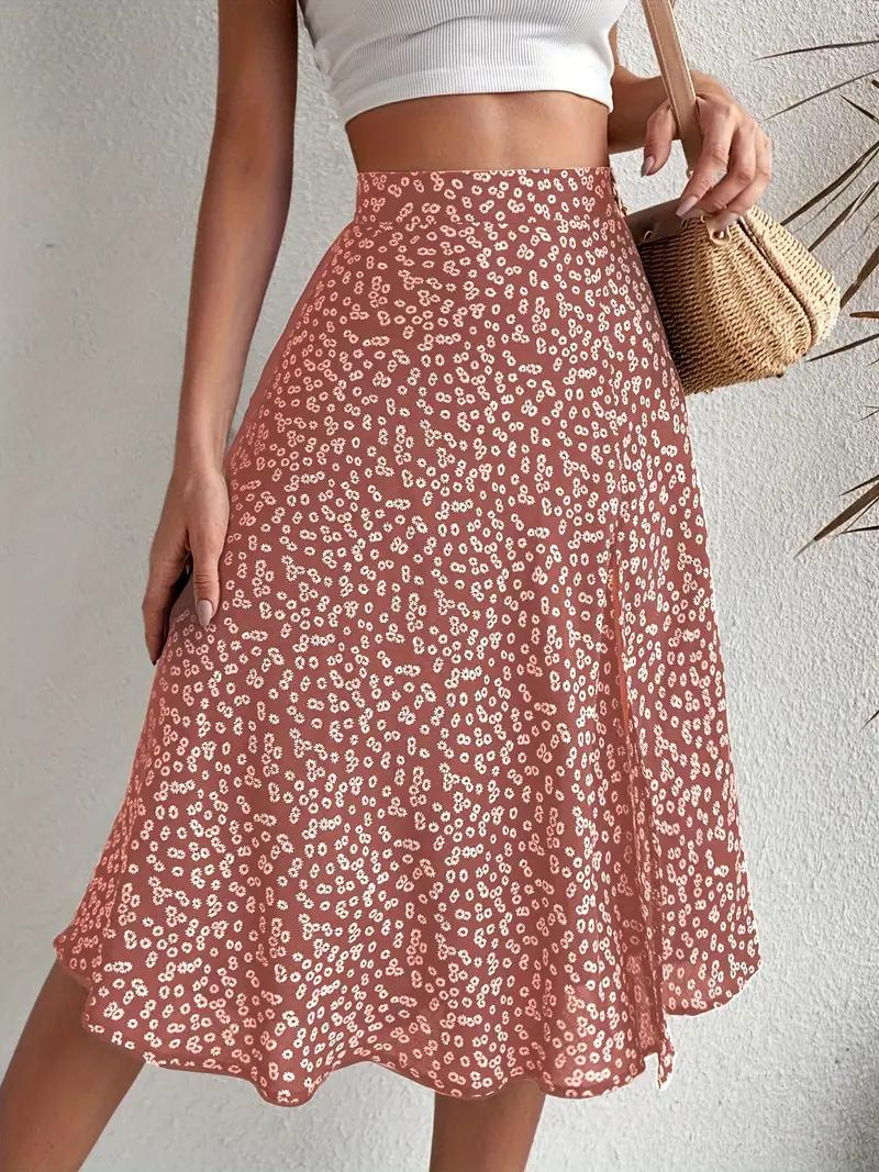 WW | Sommerrock, floral, geteilt, Midi-Rock, Rock mit hoher Taille