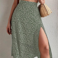 WW | Sommerrock, floral, geteilt, Midi-Rock, Rock mit hoher Taille