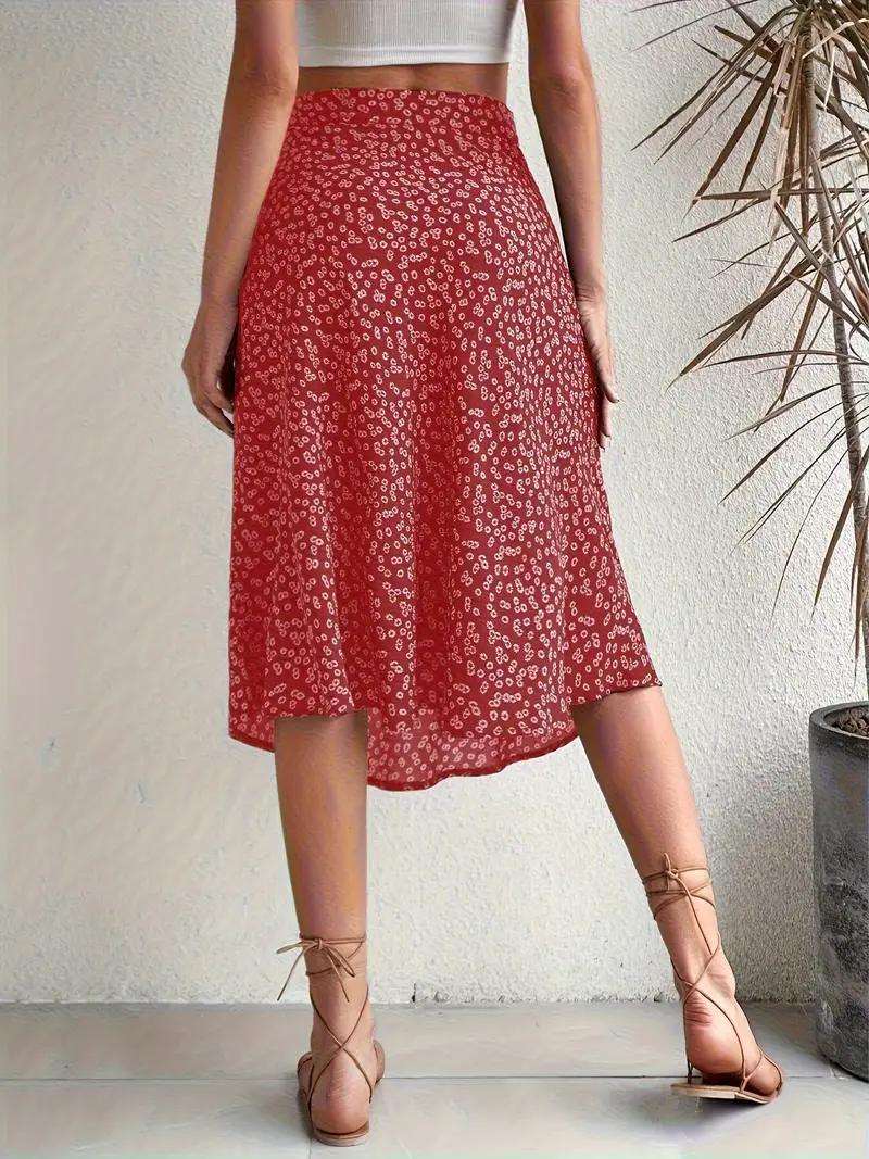 WW | Sommerrock, floral, geteilt, Midi-Rock, Rock mit hoher Taille