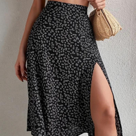 WW | Sommerrock, floral, geteilt, Midi-Rock, Rock mit hoher Taille