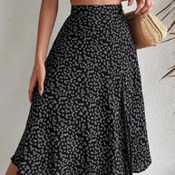 WW | Sommerrock, floral, geteilt, Midi-Rock, Rock mit hoher Taille