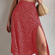 WW | Sommerrock, floral, geteilt, Midi-Rock, Rock mit hoher Taille