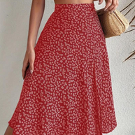 WW | Sommerrock, floral, geteilt, Midi-Rock, Rock mit hoher Taille