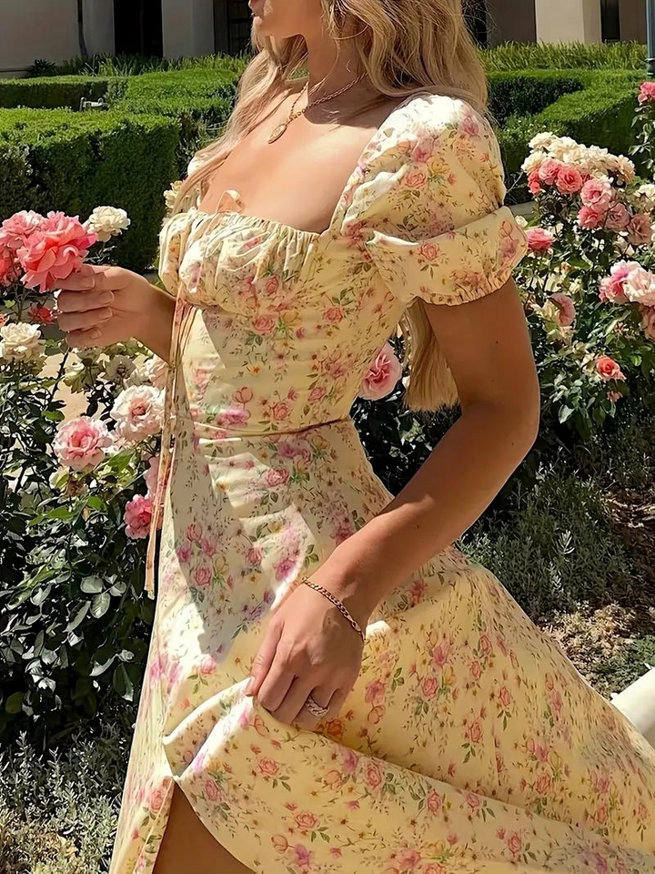 W&W Mode | Blumendruck Puffärmel Sommerkleid Maxikleid