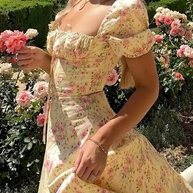 WW | Blumendruck Puffärmel Sommerkleid Maxikleid