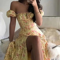 WW | Blumendruck Puffärmel Sommerkleid Maxikleid