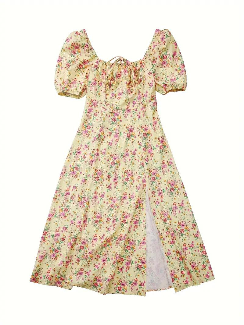 W&W Mode | Blumendruck Puffärmel Sommerkleid Maxikleid