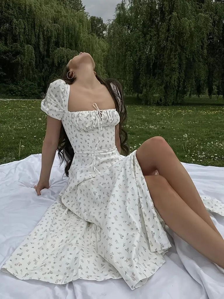 WW | Blumendruck Puffärmel Sommerkleid Maxikleid