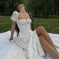 WW | Blumendruck Puffärmel Sommerkleid Maxikleid