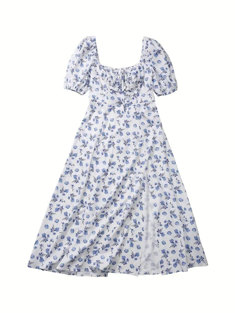 W&W Mode | Blumendruck Puffärmel Sommerkleid Maxikleid