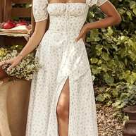 WW | Blumendruck Puffärmel Sommerkleid Maxikleid