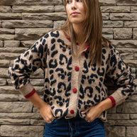 WW | Stilvoller Leopardenmuster Strickjacke Mit Knopfverschluss