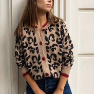 WW | Stilvoller Leopardenmuster Strickjacke Mit Knopfverschluss