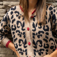 WW | Stilvoller Leopardenmuster Strickjacke Mit Knopfverschluss