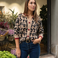 WW | Stilvoller Leopardenmuster Strickjacke Mit Knopfverschluss