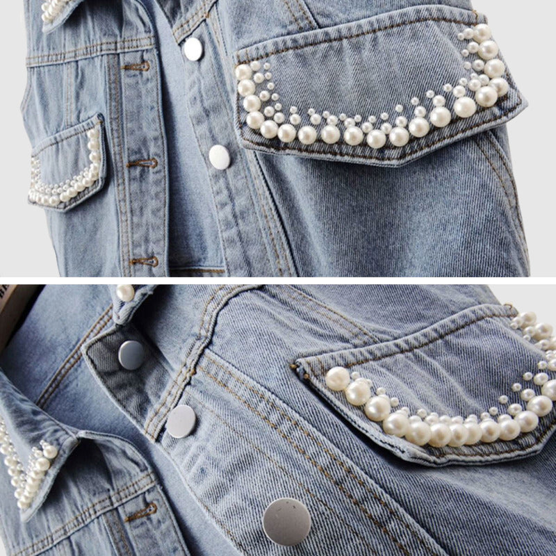 WW - Denim Weste Mit Perle