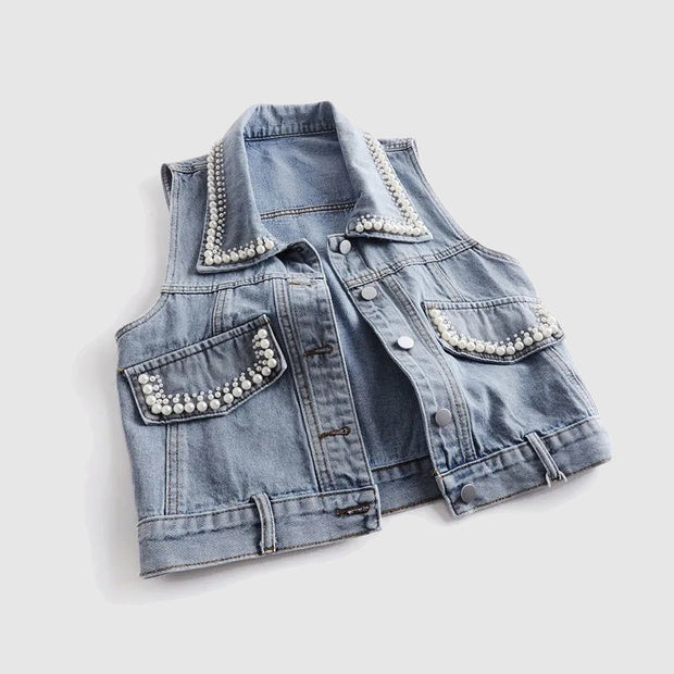 WW - Denim Weste Mit Perle
