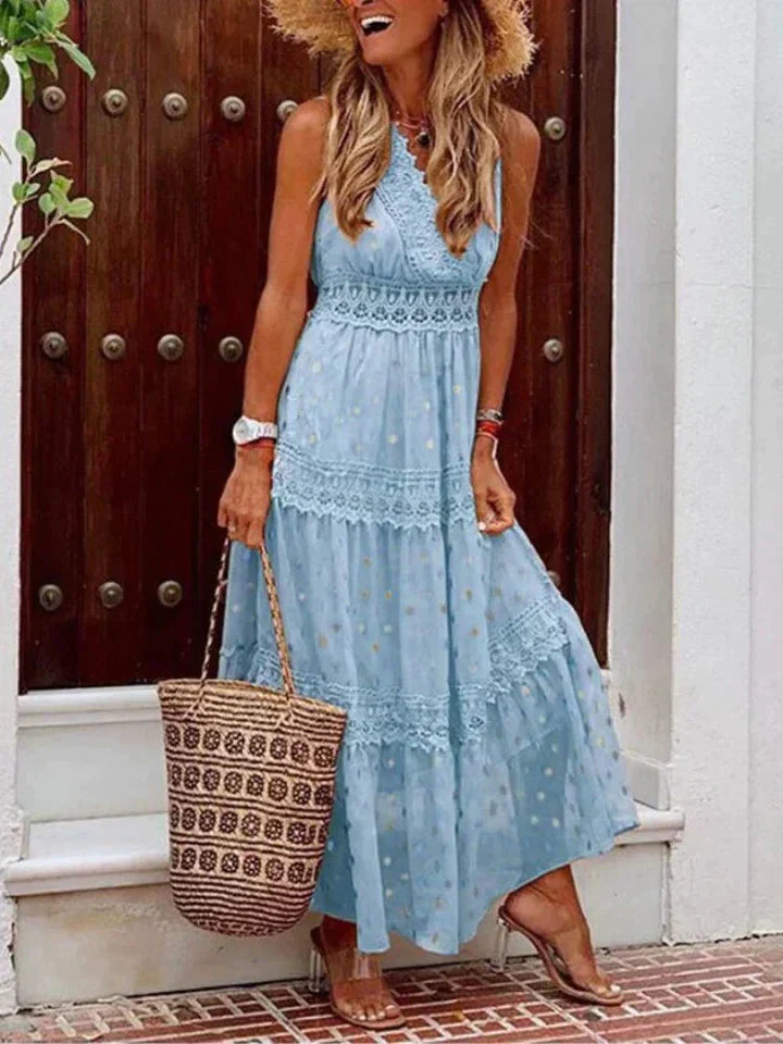 W&W Mode | Ärmellos V-Ausschnitt Maxikleid Sommerkleid