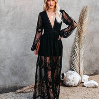 WW | V-Ausschnitt Lange Ärmel Maxikleid Sommerkleid