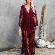 WW | V-Ausschnitt Lange Ärmel Maxikleid Sommerkleid