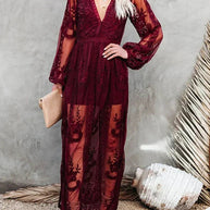 WW | V-Ausschnitt Lange Ärmel Maxikleid Sommerkleid