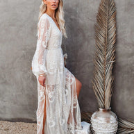 WW | V-Ausschnitt Lange Ärmel Maxikleid Sommerkleid