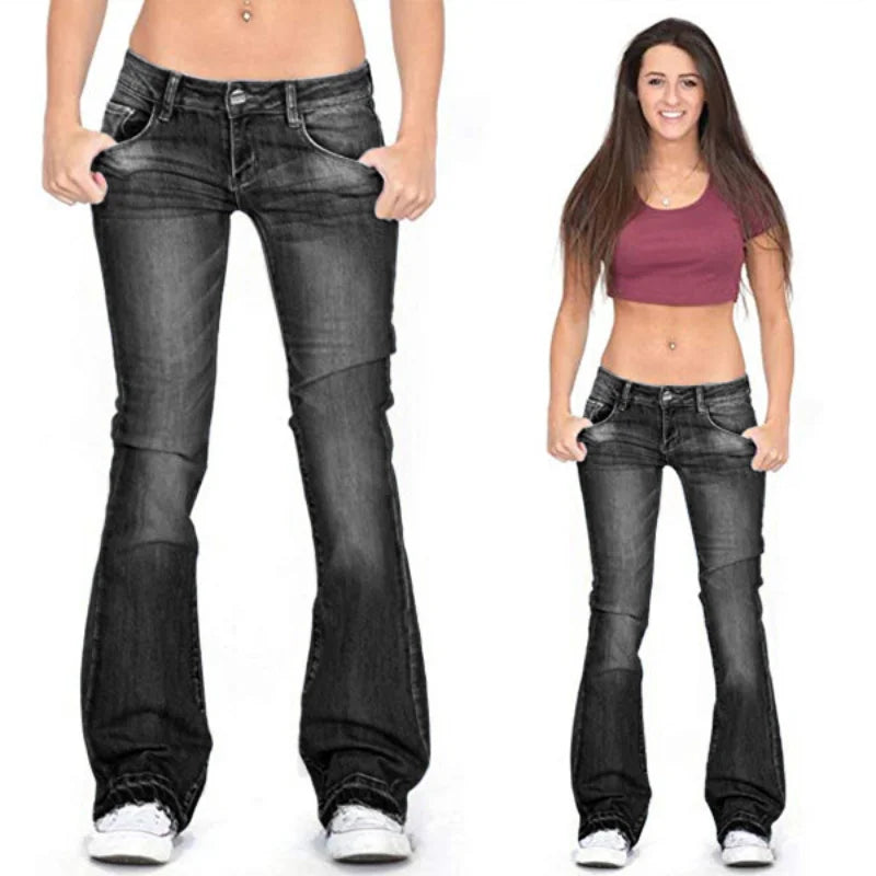 Damen Denim Low-Rise Flared Jeans mit lässigem Vintage-Look & Ausgestelltem Bein | W&W Mode