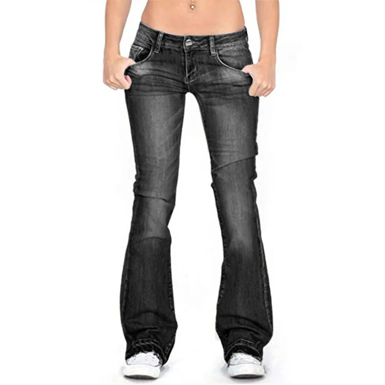 WW - Damen Low Rise Flared Jeans: Lässige Vintage Skinny Bell Bottom Jeans