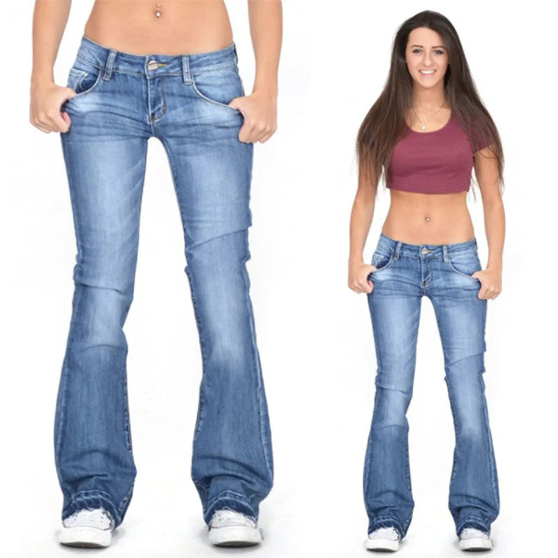 WW - Damen Low Rise Flared Jeans: Lässige Vintage Skinny Bell Bottom Jeans