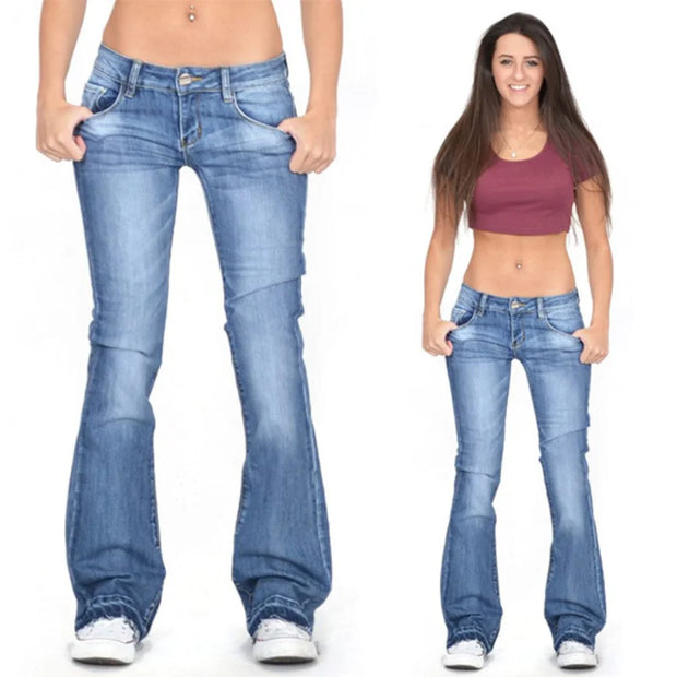 WW - Damen Low Rise Flared Jeans: Lässige Vintage Skinny Bell Bottom Jeans