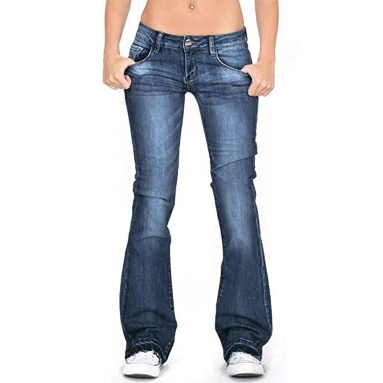 WW - Damen Low Rise Flared Jeans: Lässige Vintage Skinny Bell Bottom Jeans