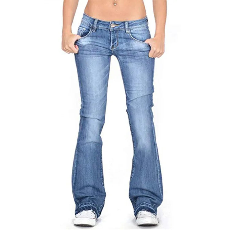WW - Damen Low Rise Flared Jeans: Lässige Vintage Skinny Bell Bottom Jeans