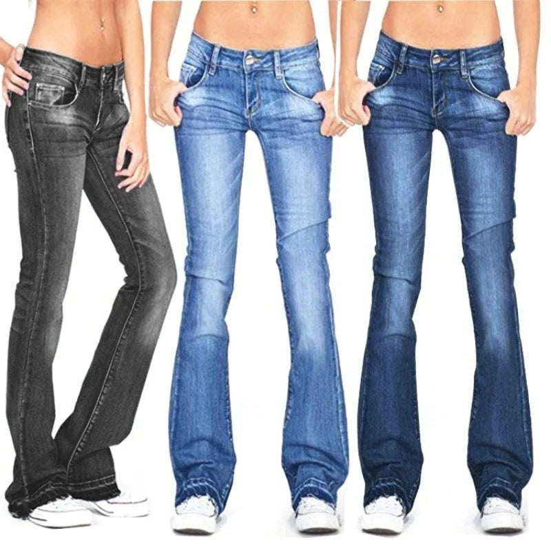 WW - Damen Low Rise Flared Jeans: Lässige Vintage Skinny Bell Bottom Jeans