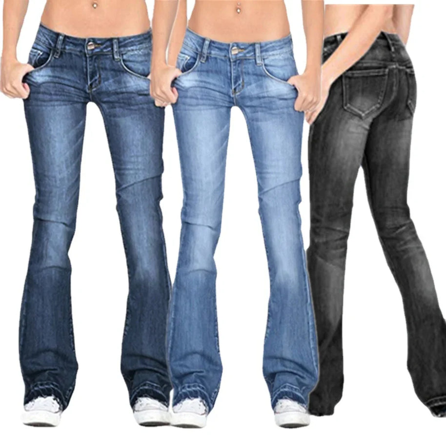 WW - Damen Low Rise Flared Jeans: Lässige Vintage Skinny Bell Bottom Jeans