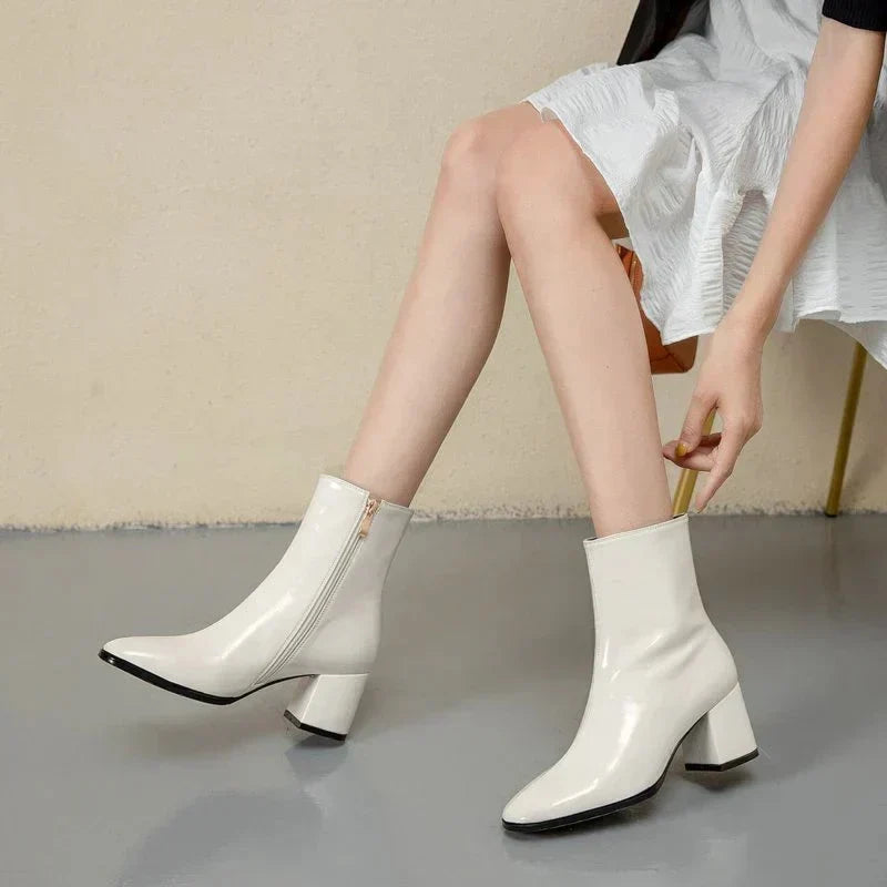 W&W Mode | mit Absatz Knöchelhoch Mittelhoher Absatz Lackstiefel Damenstiefel