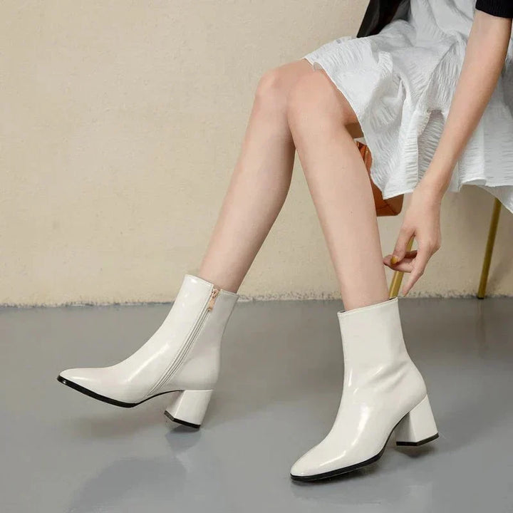 W&W Mode | mit Absatz Knöchelhoch Mittelhoher Absatz Lackstiefel Damenstiefel