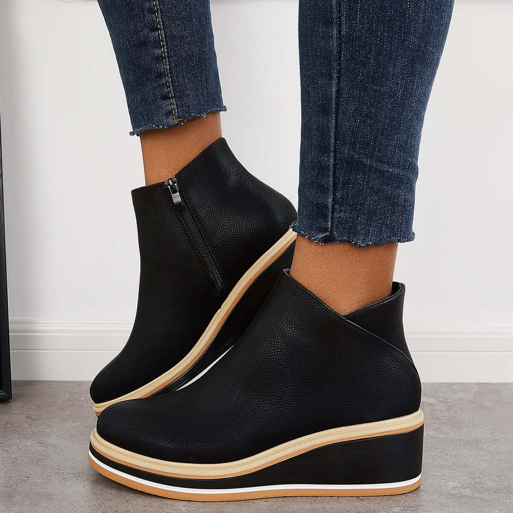 WW | Reißverschluss Plateau Keilstiefel Damenstiefel