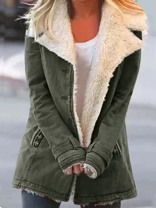 WW | und warme stilvolle Damenjacke mit luxuriösem Sherpa-Futter – bequeme lässige Winterjacke