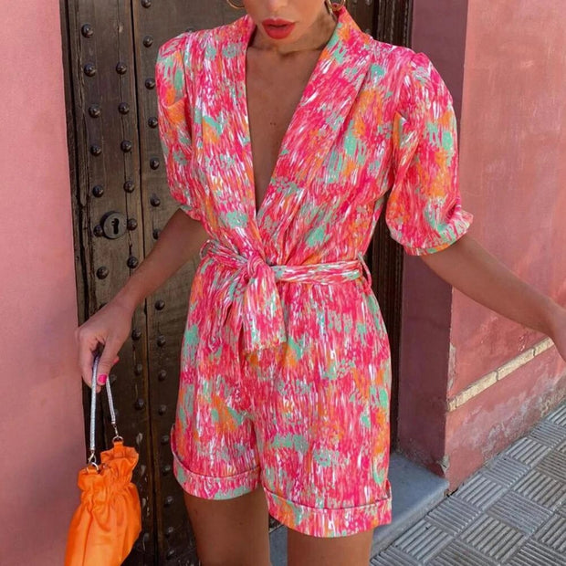 WW | V Ausschnitt Kurze Ärmel Jumpsuit Sommerkleidung