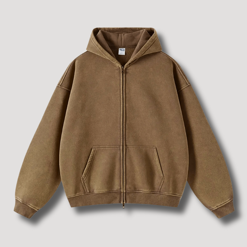 Damen Oversize-Kapuzenjacke im Retro-Stil mit Reißverschluss und Taschen