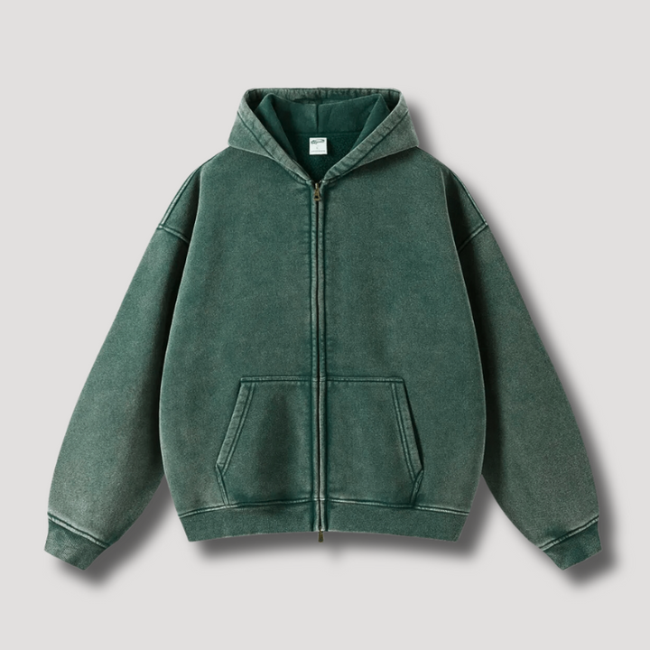 Damen Oversize-Kapuzenjacke im Retro-Stil mit Reißverschluss und Taschen