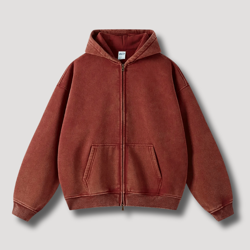 Damen Oversize-Kapuzenjacke im Retro-Stil mit Reißverschluss und Taschen