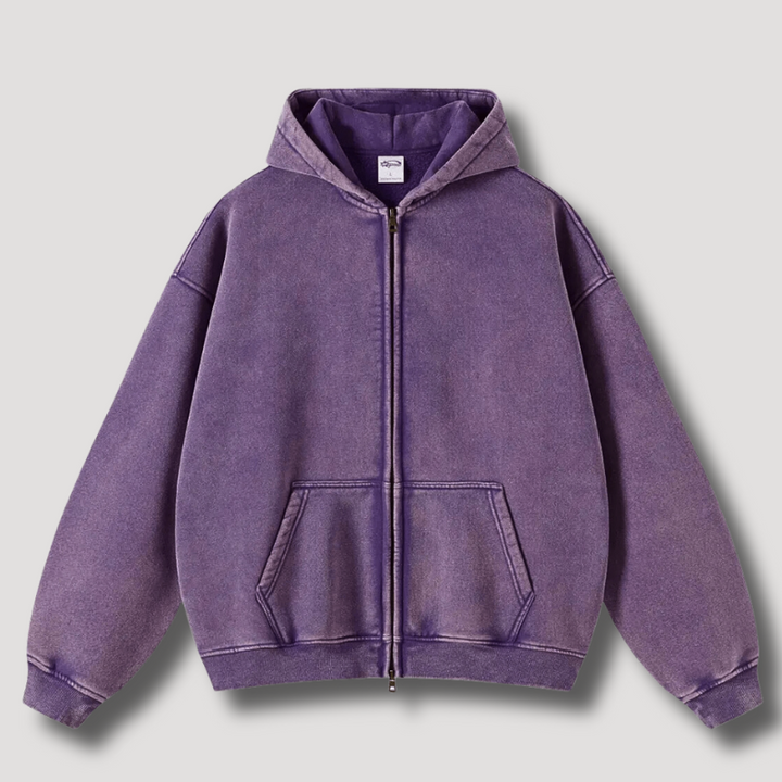 Damen Oversize-Kapuzenjacke im Retro-Stil mit Reißverschluss und Taschen
