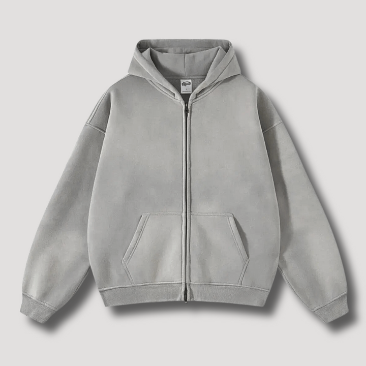 Damen Oversize-Kapuzenjacke im Retro-Stil mit Reißverschluss und Taschen