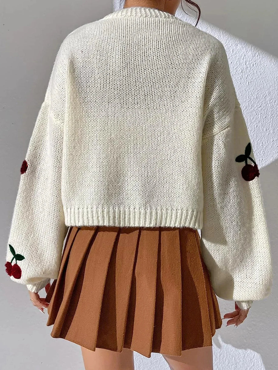 WW | Kirschrot Weiß Grobstrickjacke Damenjacke