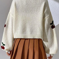 WW | Kirschrot Weiß Grobstrickjacke Damenjacke