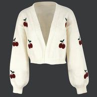WW | Kirschrot Weiß Grobstrickjacke Damenjacke