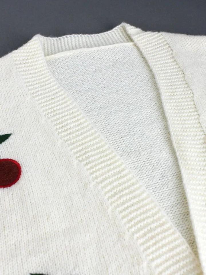 W&W Mode | Kirschrot Weiß Grobstrickjacke Damenjacke