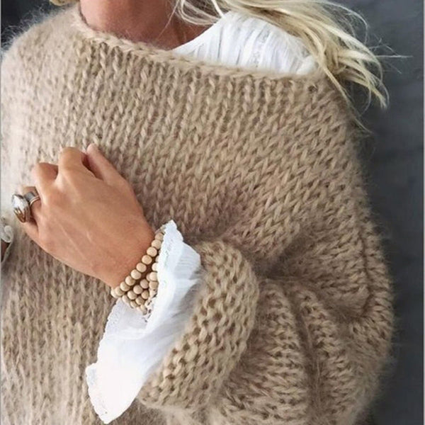 WW | U Boot Ausschnitt Grob gestrickt Oversize Pullover Damen Strickwaren